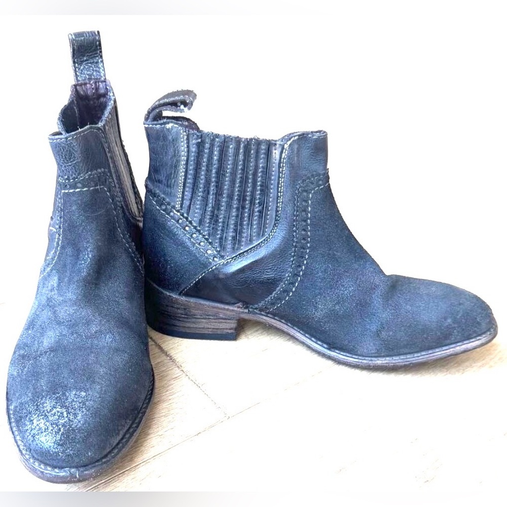 Bed|Stu Western Ankle Boots Sz 6 Women’s Black Pull-On Style Distressed Leather